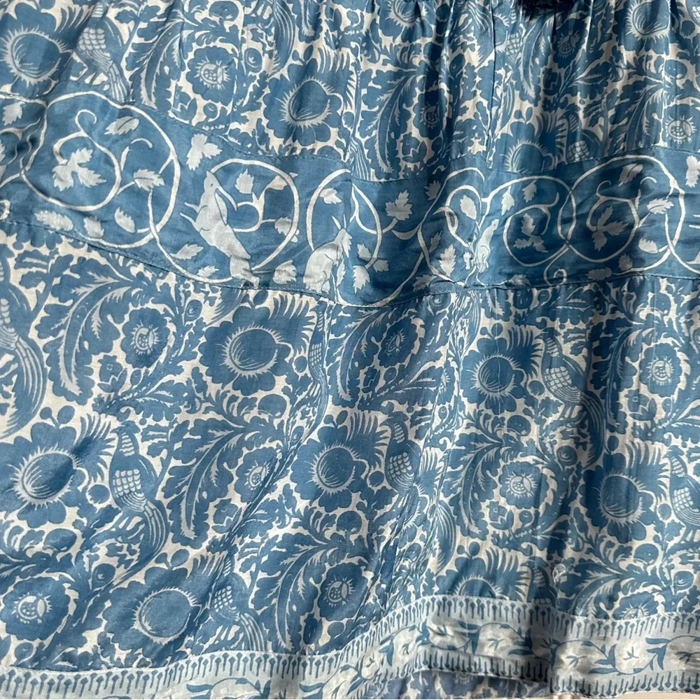 Cyclamen Jaipur Block Print Cotton Midi Dress Blue Peacock Prairie Cottagecore S
